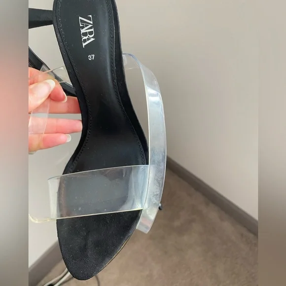ZARA High Heels Clear Straps Black Sandals size 37 6.5 worn once comfy sexy - Picture 14 of 16